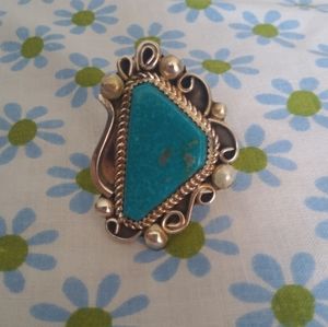 8 Big Native American Navajo turquoise ring signed